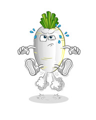white radish fart jumping illustration. character vector