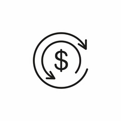 Dollar and arrows rotating in the opposite direction. Economic activity. Debit, credit.Vector linear icon isolated on white background