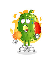 cucumber eat hot chilie mascot. cartoon vector