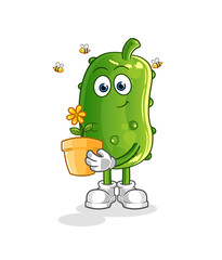 cucumber with a flower pot. character vector