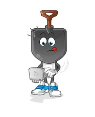 shovel head cartoon with laptop mascot. cartoon vector