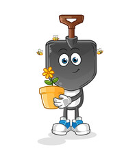 shovel head cartoon with a flower pot. character vector