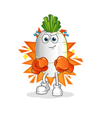 white radish boxer character. cartoon mascot vector