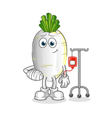 white radish sick in IV illustration. character vector