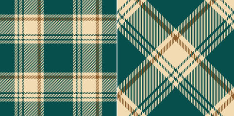 Check plaid pattern in green, brown, beige. Seamless textured simple buffalo check tartan illustration set for autumn winter flannel shirt, blanket, duvet cover, other modern fashion fabric design. - obrazy, fototapety, plakaty