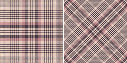 Check plaid pattern tweed in pink and brown for spring autumn winter. Seamless large glen tartan vector set for flannel shirt, skirt, blanket, duvet cover, other modern fashion textile print.