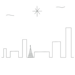 Christmas landscape line drawing vector illustration