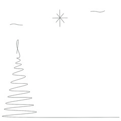 Christmas landscape line drawing vector illustration