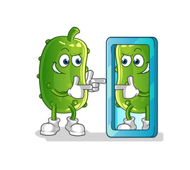 cucumber looking into mirror cartoon. cartoon mascot vector