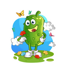 cucumber pick flowers in spring. character vector