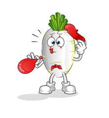white radish pantomime blowing balloon. cartoon mascot vector
