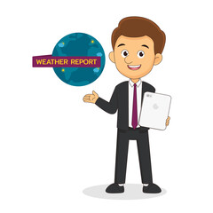 Attractive young tv news weather reporter man showing weather forecast