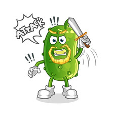 cucumber knights attack with sword. cartoon mascot vector