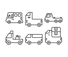 car, vehicle and transportation icons line vector illustration