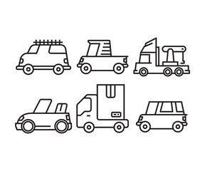 Fototapeta na wymiar van, lorry truck and car line icons set vector illustration