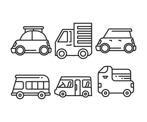 van, lorry truck and car line icons set vector illustration