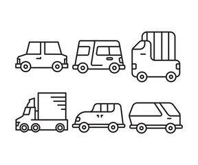 van, lorry truck and car line icons set vector illustration
