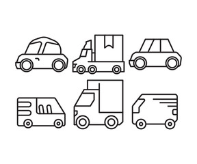 van, lorry truck and car line icons set vector illustration