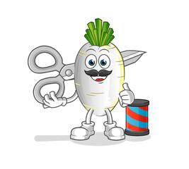 white radish barber cartoon. cartoon mascot vector