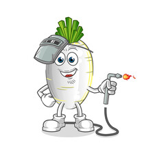 Obraz premium white radish welder mascot. cartoon vector