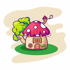cute cartoon mushroom house vector design