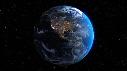 Planet earth with realistic geography surface and orbital 3D cloud atmosphere . Outer space view of world globe sphere of continents . 3D rendering graphic . Elements of this image furnished by NASA . © InfiniteFlow