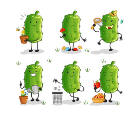 Fototapeta premium cucumber save the earth group. cartoon mascot