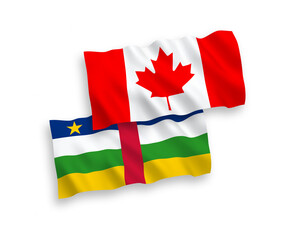 National vector fabric wave flags of Canada and Central African Republic isolated on white background. 1 to 2 proportion.