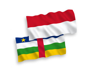 Fototapeta premium National vector fabric wave flags of Indonesia and Central African Republic isolated on white background. 1 to 2 proportion.