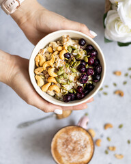 delicious oatmeal porridge with berries for breakfast