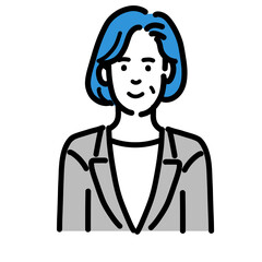 笑顔のグレーのスーツを着た中年女性
