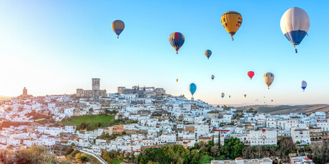 Hot air balloon race, Spanish championship in Arcos de la Frontera, Cadiz, Spain