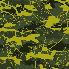 Camouflage seamless pattern with tree branches. Forest print.