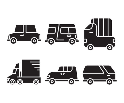 car, truck, van, transportation icons set
