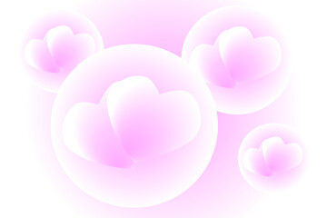 Hearts in bubble float on top isolated on pink background, valentine`s day