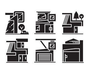 modern style building, house, home, and condo icons set