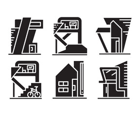 modern building, house, office and condo icons vector set