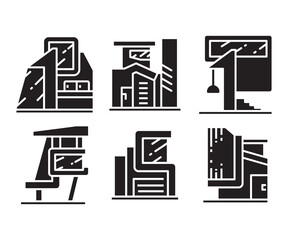 modern building, house, office and condo icons vector set