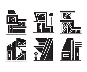 modern building, house, office and condo icons vector set