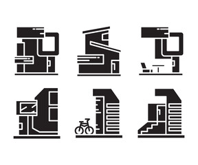 modern building, house, office and condo icons vector set