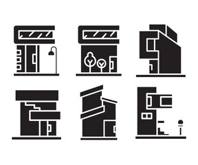 modern building, office, condo, house, modern architecture design icons set