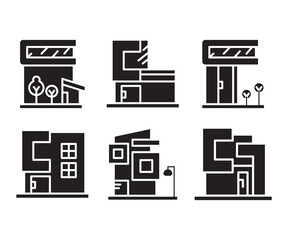 modern building, office, condo, house, modern architecture design icons set