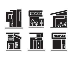 modern building, office, condo, house, modern architecture design icons set