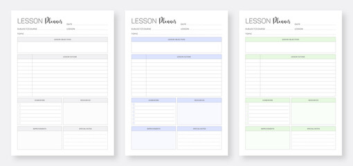 Printable Lesson Planner Template Design. Set of Lesson Planner. Minimalist planner pages templates. Study Planner Template Set. © best-design