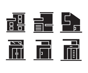 modern building, office, condo, house, modern architecture design icons set