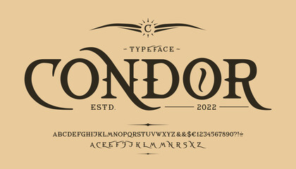 Fototapeta premium Font Condor. Vintage design. Old label, logo