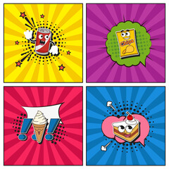Hand drawn flat trendy cartoon elements collection Fast Food