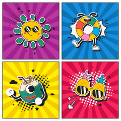 Hand drawn flat trendy cartoon elements collection  Happy summer