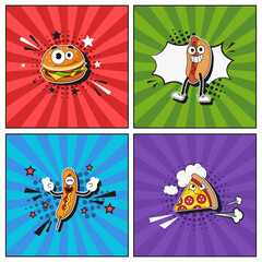 Hand drawn flat trendy cartoon elements collection Fast Food