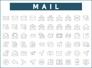 Set of mail and letter icons line style. It contains such Icons as Envelope, e-mail, Mailbox, essential, contact, newsletter, subscribe and other elements.